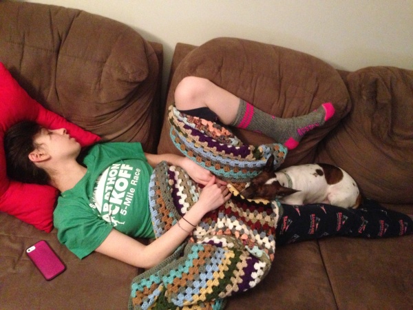 Dori passed out on couch with Larry Q. Gray